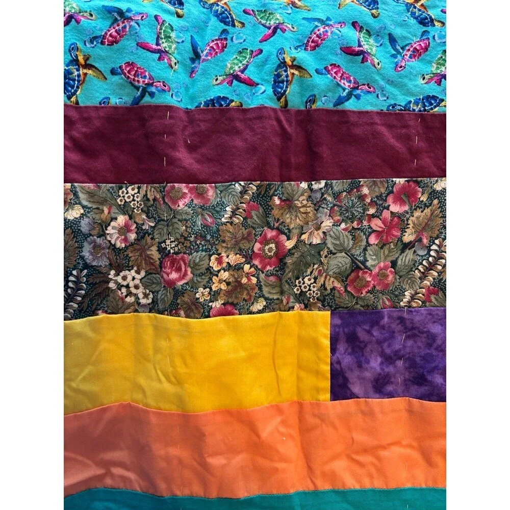 scrappy throw lap baby quilt striped machine pieced hand stitched